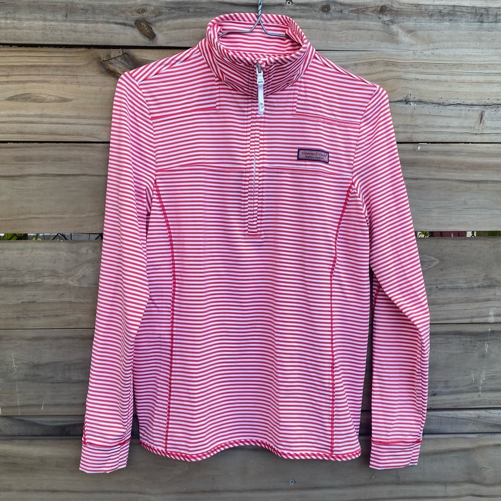 Vineyard Vines 3/4 Zip Long Sleeve Striped Pullover Red White